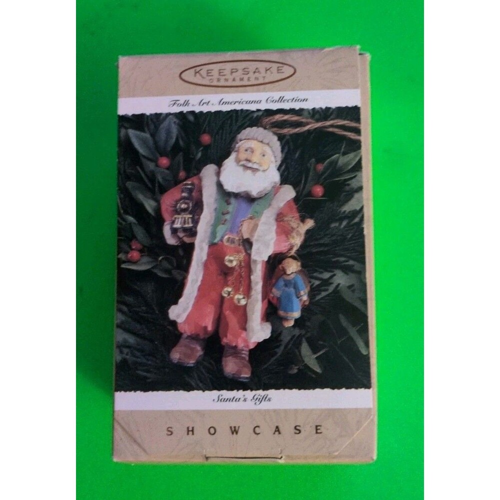 Folk Art Americana Hallmark Santa's Gifts Showcase Ornament